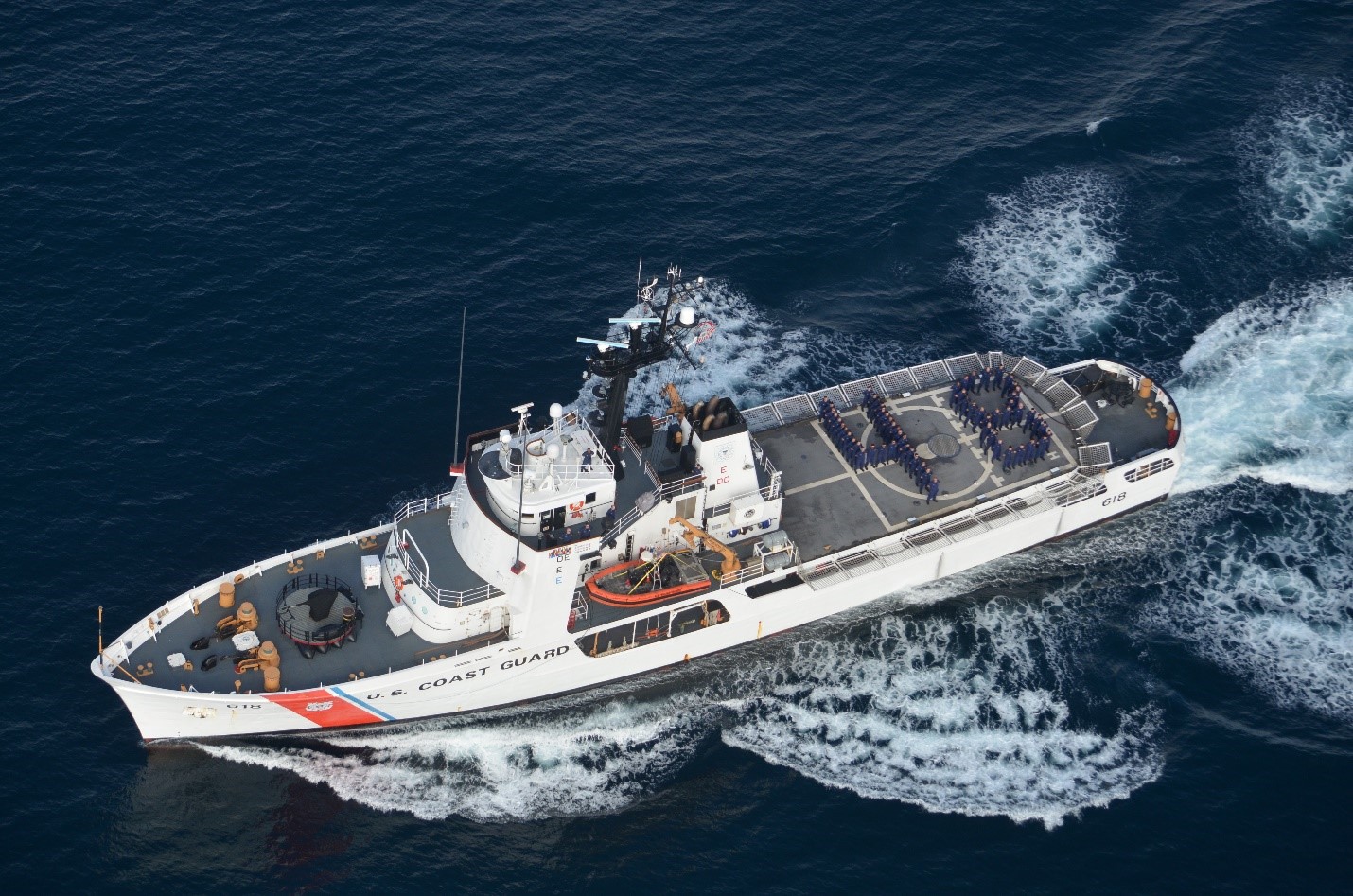USCGC ACTIVE’s crew takes a photo commemorating the vessel’s 48th birthday in 2014